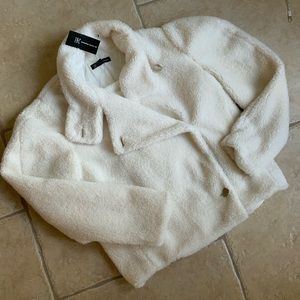 NWT INC Winter White Faux Fur Jacket Sz Medium